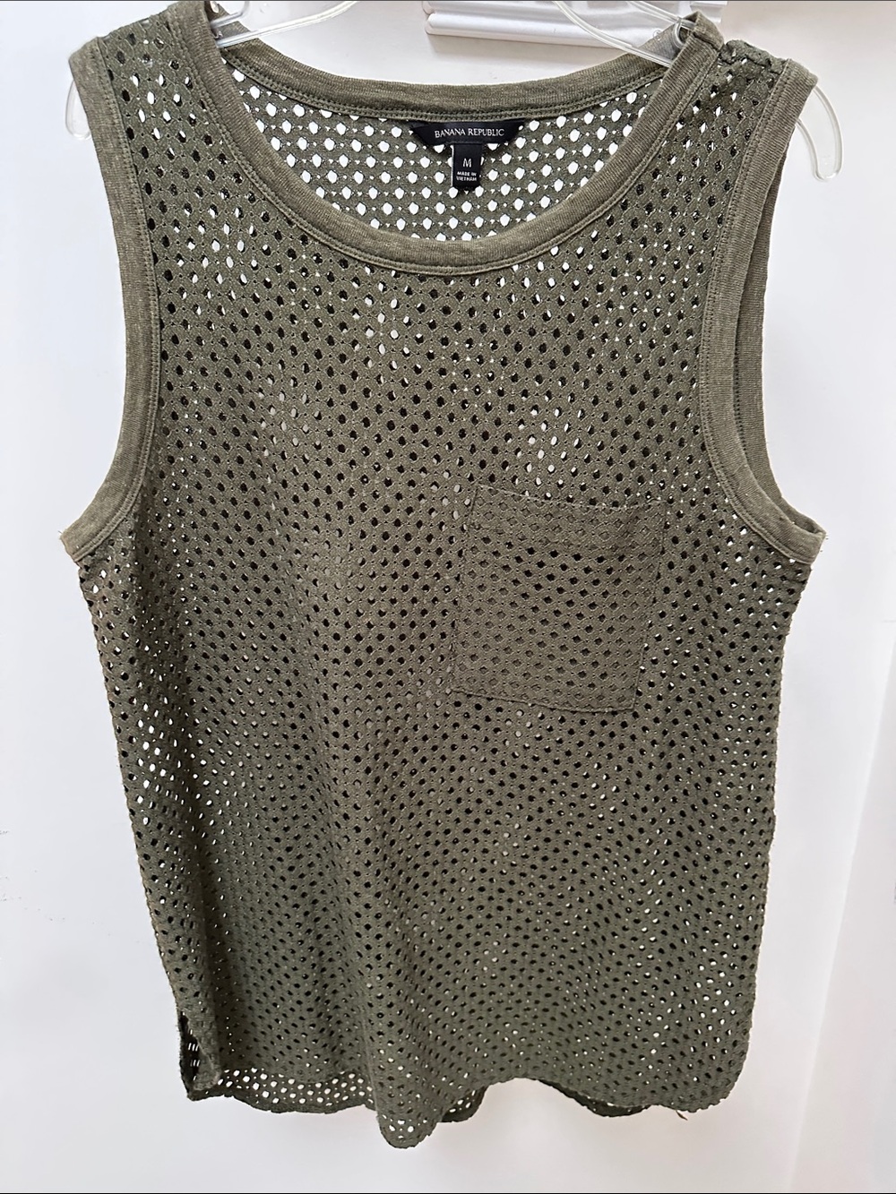 Banana Republic Olive Green Open-Knit Tank with Pocket
